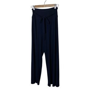Sympli Pants Women 6 Navy Blue Tie Waist Slinky Lagenlook Business Chic Comfort